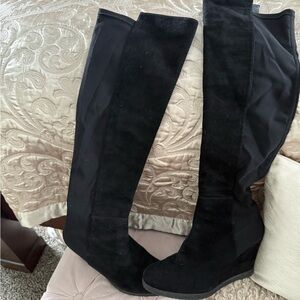 Black Over-the-Knee Wedge Boots by Stuart Weitzman